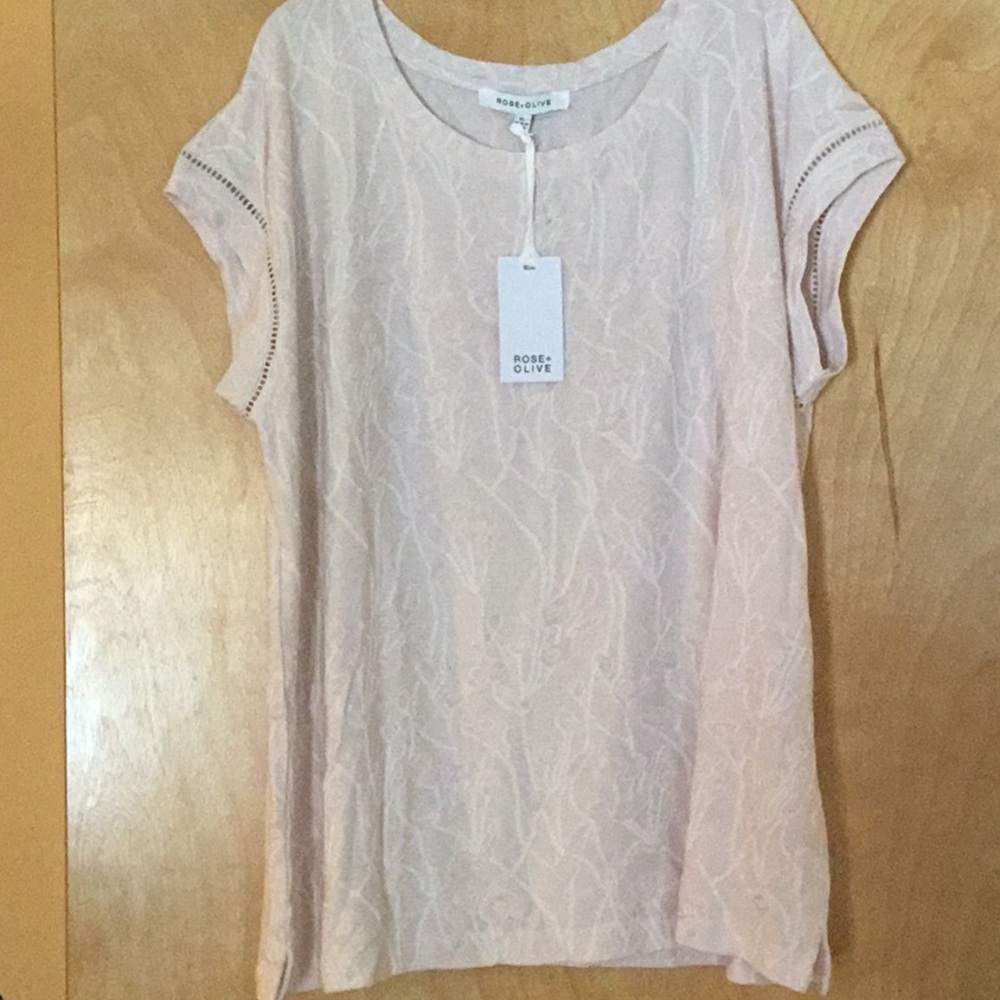 Brand New Rose+Olive Short Sleeved Printed Shirt, Pale Pink/White, Size XL